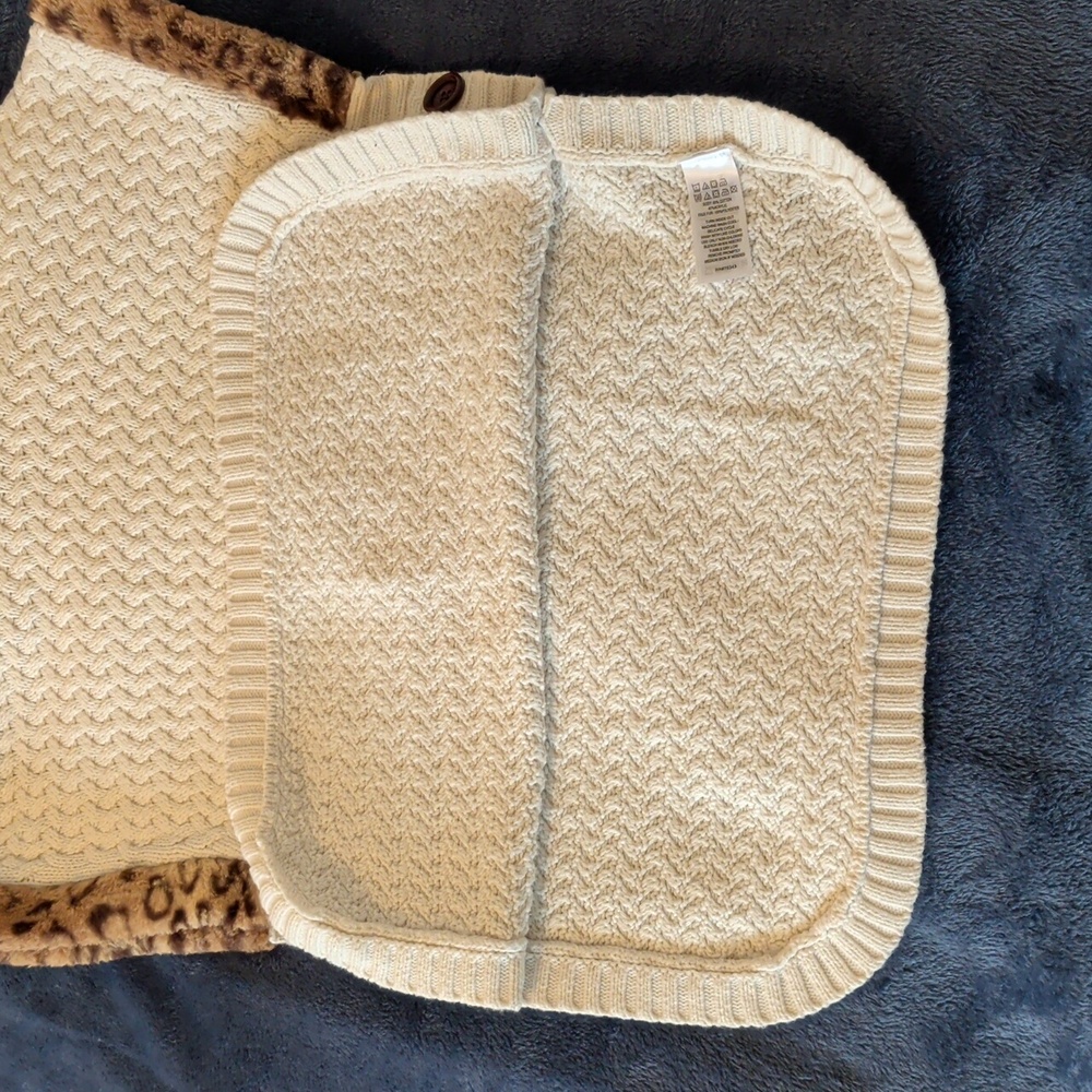 Aspen Kids Turtleneck Poncho Cream Faux Fur Size L 10 Cape Knit - Picture 8 of 11